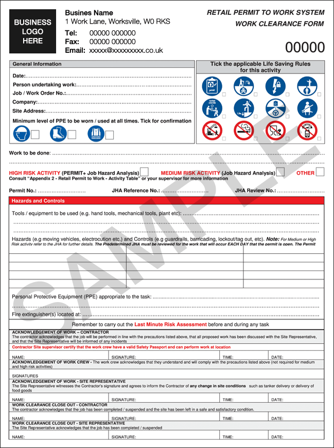 Permit To Work Form Gambaran