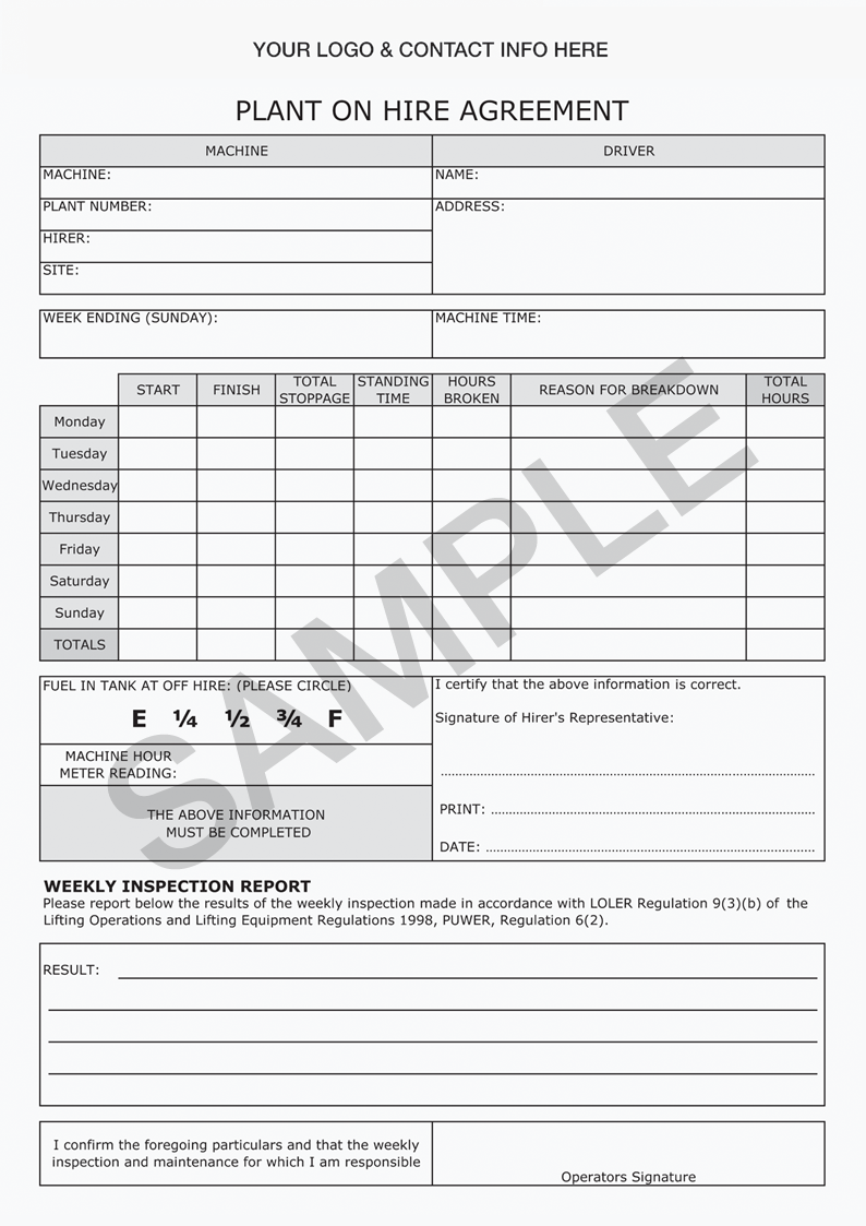 Plant Hire Agreement Form