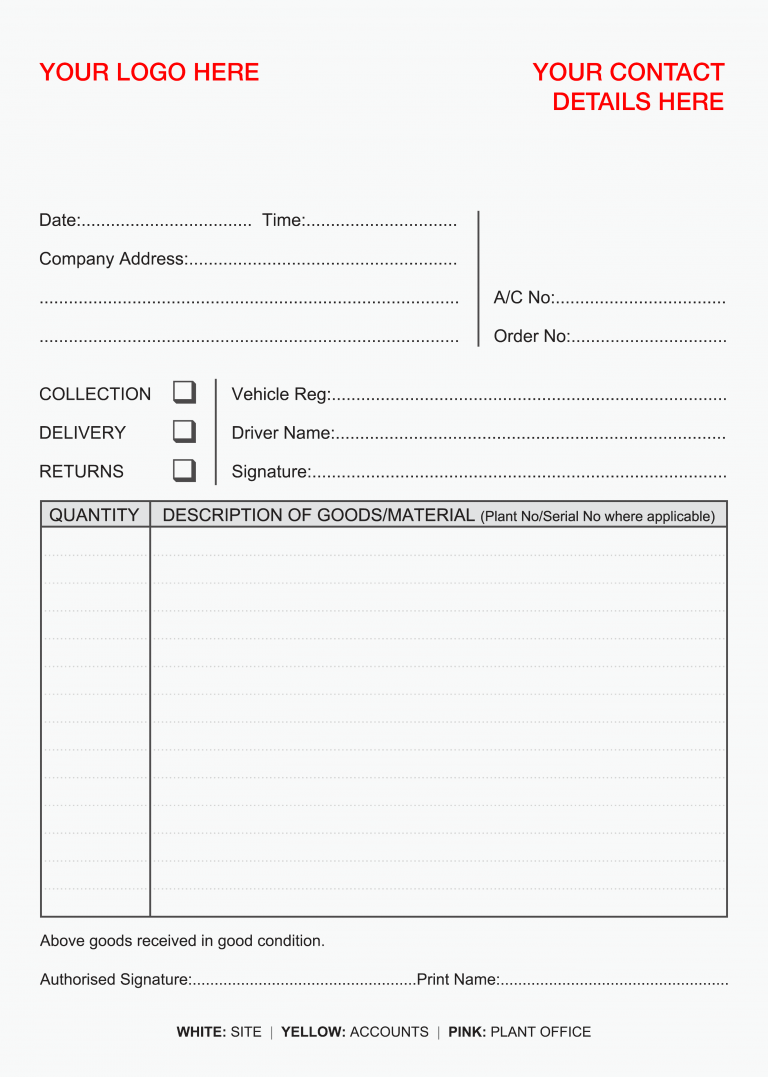 Customised Delivery Notes NCR Printing NCR Pads Ltd