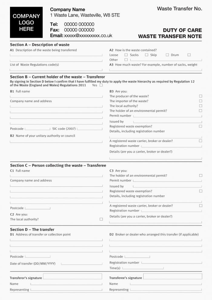 Waste Transfer Note