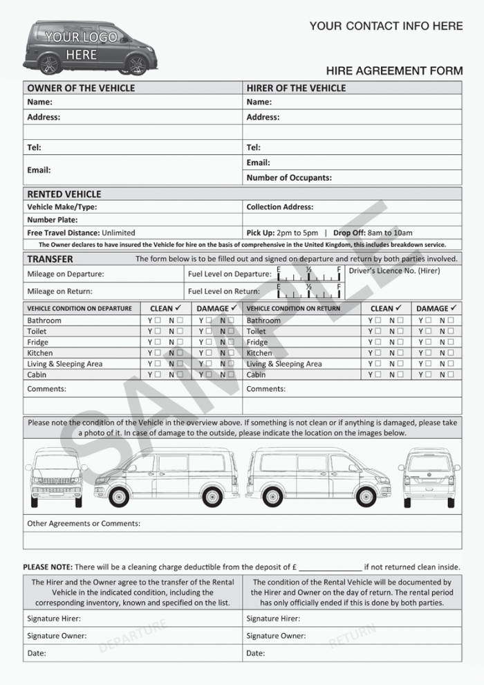 VW Transporter Hire Agreement Form